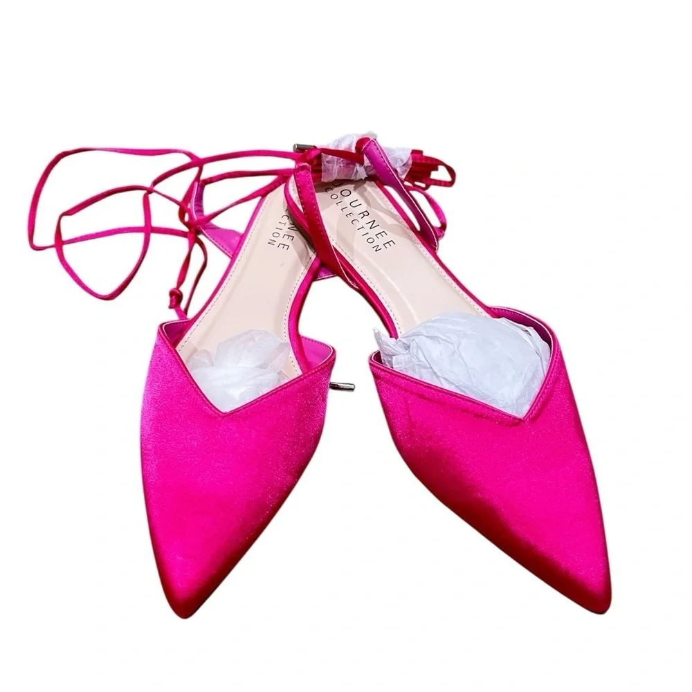 Nwot Journee Collection Theia Fuchsia pink Satin Sandals cushioned flat size 11 - Picture 2 of 15